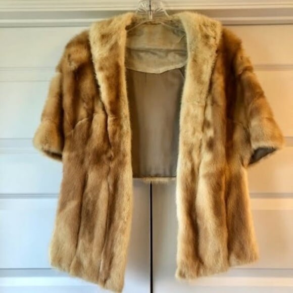 Vintage Golden Mink Fur Stole Over-the-Shoulders Cape M - Picture 3 of 6
